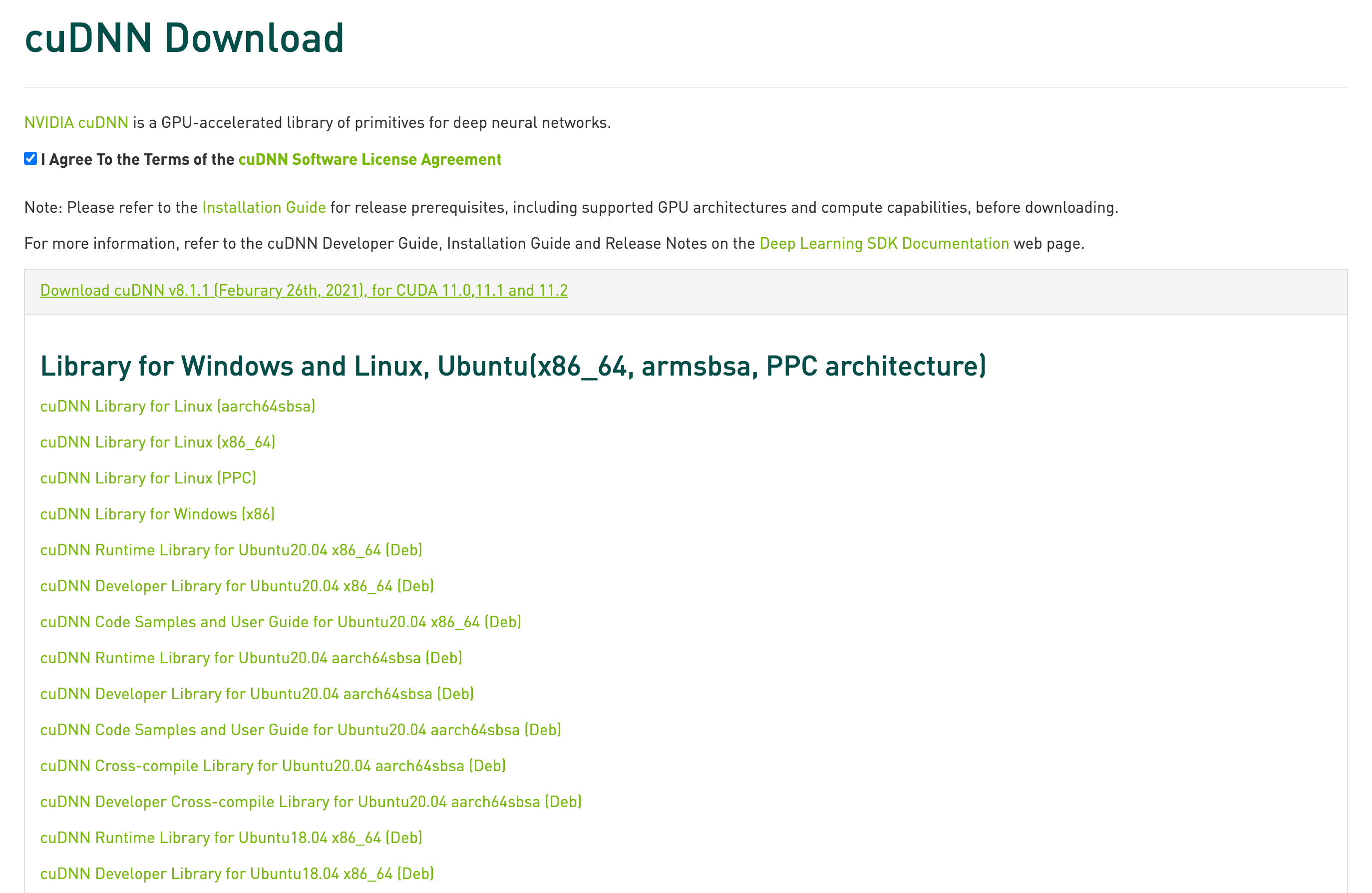 Download cuDNN page