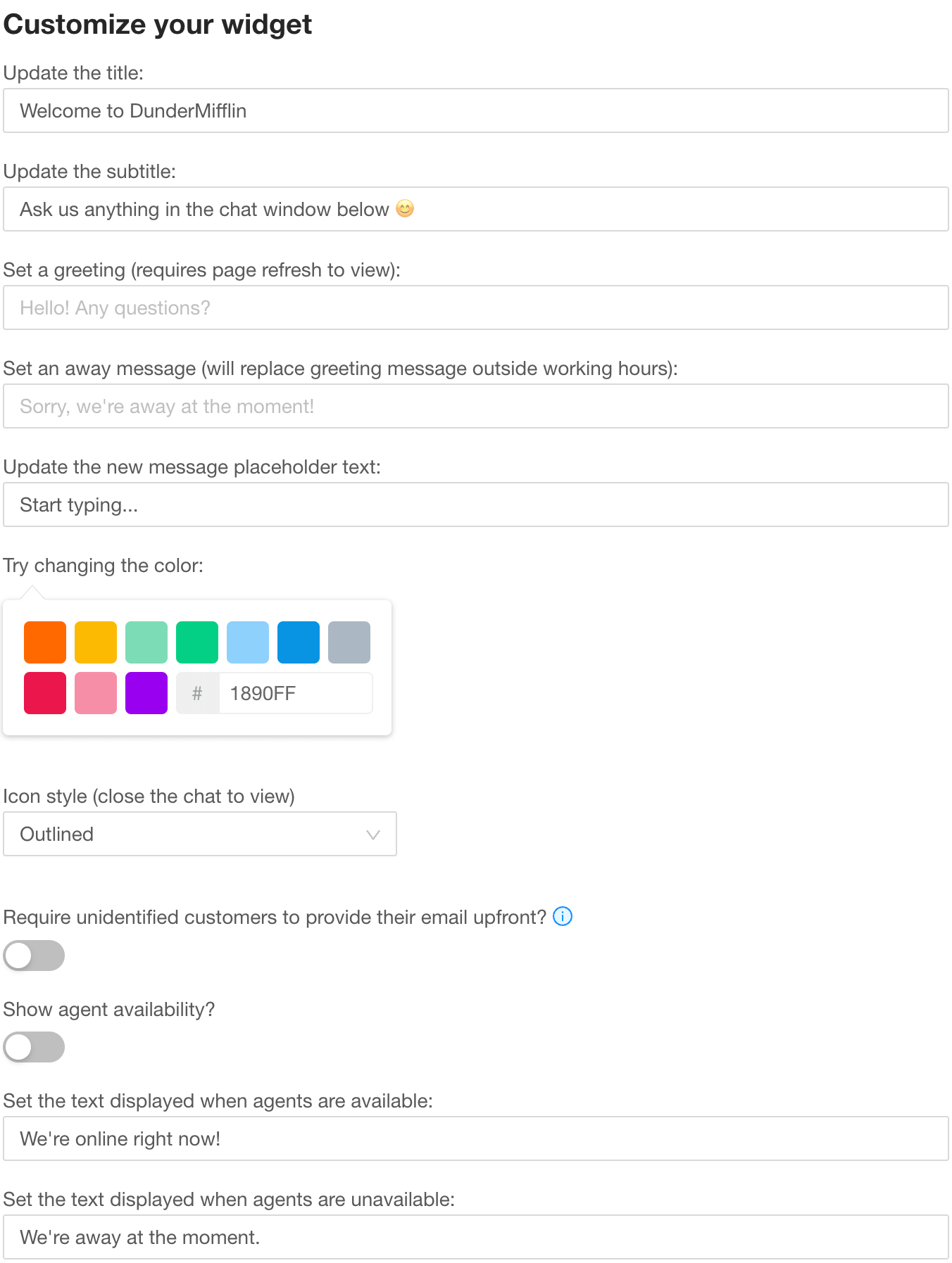 The Chat Widget Settings Builder